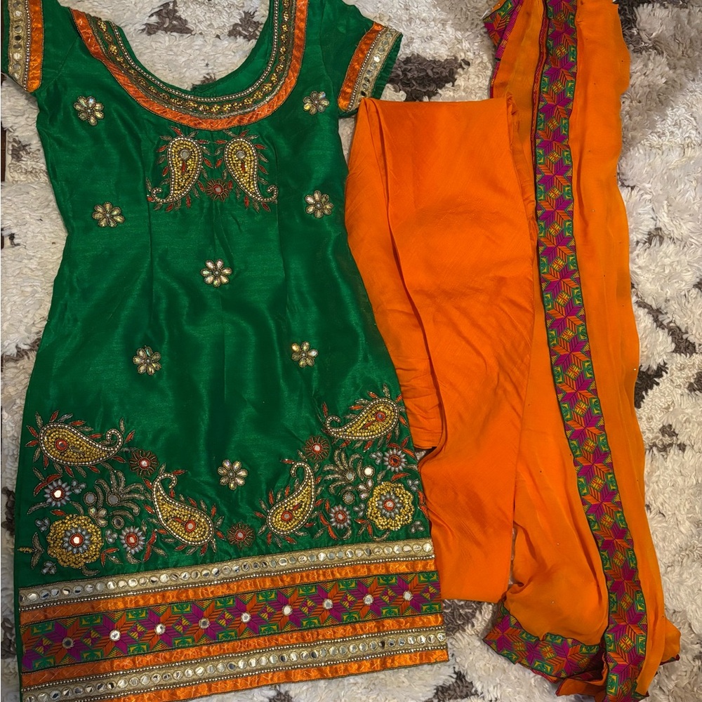 Embroidered Green and Orange Women’s Dress